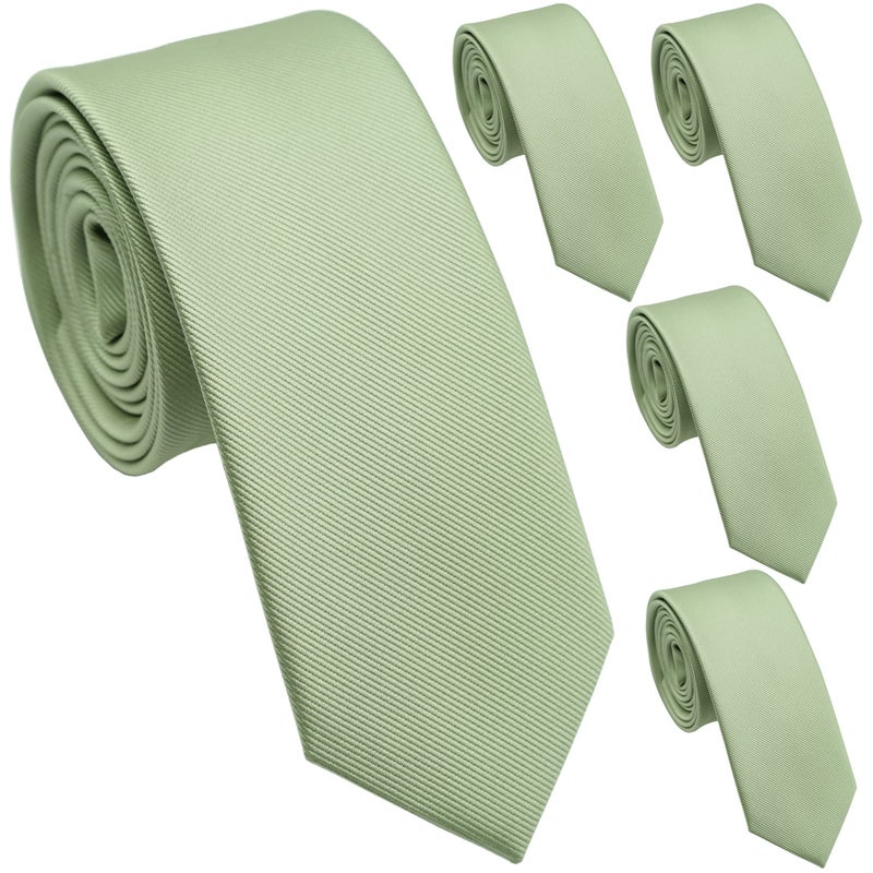 ZENXUS Solid Skinny Ties for Men, 2.5 inch Slim Sage Green Ties Bulk for Wedding and Activities, 5-Pack - Image 1